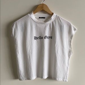 Bershka  White Transparent Logo Crop Top L